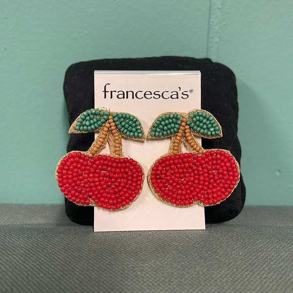 BNWT FRANCESCA’S CHERRY SEEDBEAD POST BACK EARRINGS NICKEL AND LEAD FREE - Picture 4 of 5